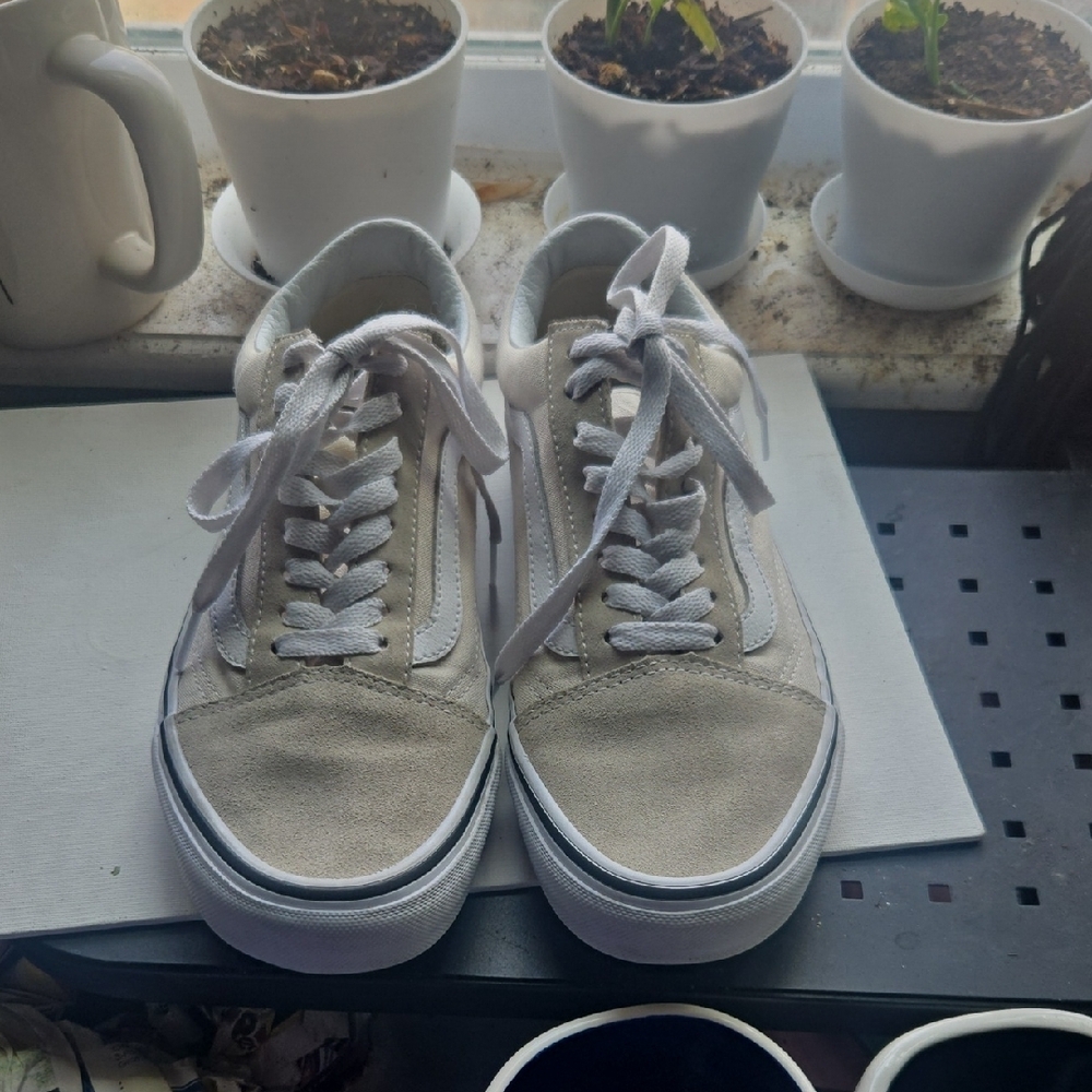 White and Tan Sneakers